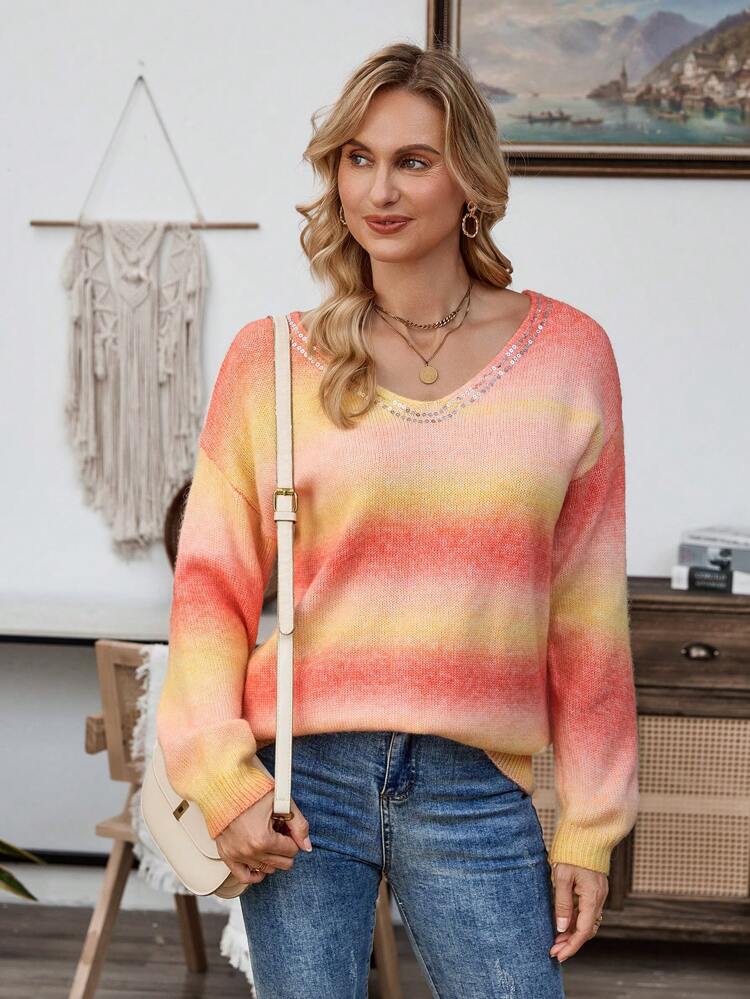Women's Casual Gradient Sequin Decorated Winter Sweater