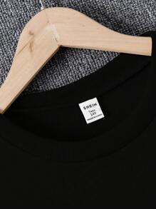 SHEIN Áo nỉ dài tay phối màu nâu đen cho bé trai tuổi teen, phong cách thời trang thu/đông. - màu đen - Xem 5