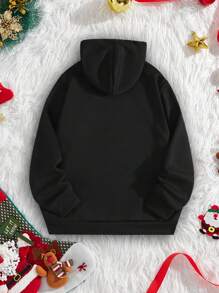 Manfinity Homme Fashion Casual Christmas Element Gamepad Graphic Hoodie For Men, Slim Fit, Black, Thermal Lined