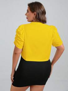 SHEIN Clasi 大尺碼蓬蓬袖開襟短夾克 - 黃色 - 查看 2