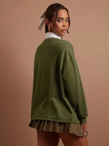 COSMINA 橄榄绿条纹女式运动衫，秋冬 - 軍綠色 - 查看 2