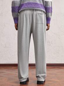 AKNOTIC Party Pantalones casuales deportivos de punto de color liso, ajuste slim, cintura media, recto, de color gris claro, adecuados para uso diario, regalo para el novio