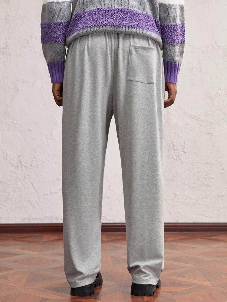 Men Plain Color Knitted Slim Fit Mid-Rise Straight Casual Athletic Trousers Light Grey Jogging Pants, Suitable For Everyday Wear, For Boyfriend Gift