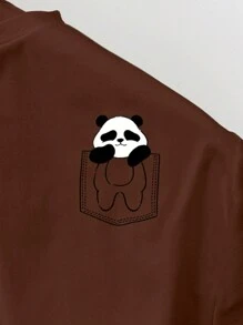 Manfinity Joysei Maglietta estiva casual e slim da uomo con stampa di panda cartone animato colore marrone cioccolato