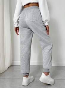 SHEIN Privé 女士系带前口袋休闲厚款运动裤，日常休闲装