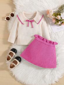 SHEIN Girls Fashion Adorable Knit Sweater Set With Collar