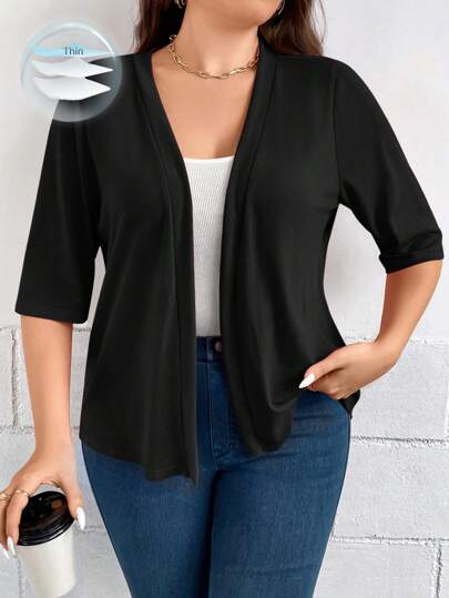 SHEIN LUNE Chaqueta bomber casual de uso diario con estampado de leopardo de manga 3/4 para mujeres de talla grande, ropa de vuelta al colegio para otoño e invierno