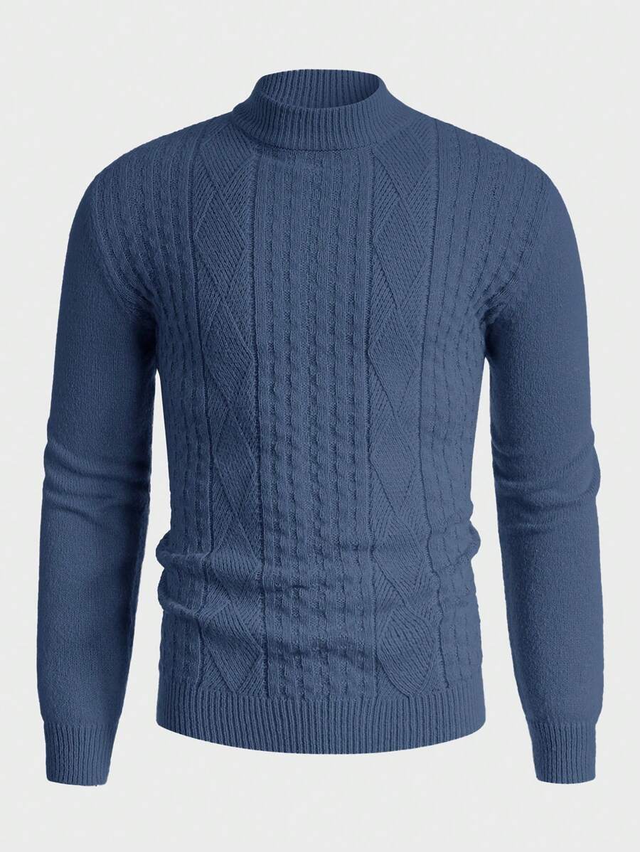 Manfinity BRENVOR 男士休闲纯色立领毛衣，秋冬 - 藏蓝色 - 查看 1