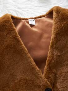 2pcs/Set Tween Girls Plain Front Button Sleeveless Vest & Crew Neck Long Sleeve Dress Set