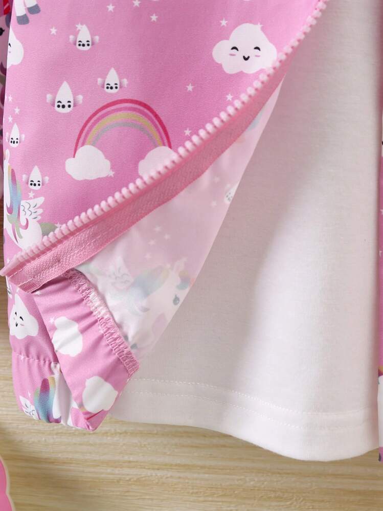 SHEIN Vintaside Kids Young Girl Rainbow Unicorn Fun Pattern Pink Jacket - Pink - View 4