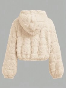 SHEIN Girlism Kurtka polarowa dla nastolatek z prostym kołnierzem i nadrukiem serca, rozpinana, dwustronna