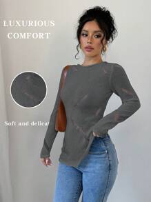 Chiquease Women Hollow-Out Side Slit Fitted Sexy Long Sleeve Sweater Knit Pullover Fall Winter Outfit