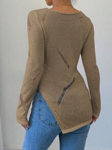 Chiquease Suéter Feminino de Gola Alta Transparente, Ajustado, com Recorte Lateral e Sexy