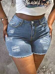 Women's Distressed Skinny Stretch Frayed Hem Denim Shorts