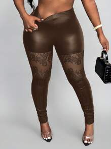 Slaydiva Pantalones de mujer 2024 nuevos, de lujo, diseño de encaje, con insertos transparentes, estilo sexy y urbano, color negro