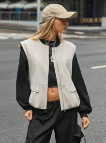 SHEIN Unity 1 套：女式休闲拉链背心 + 轻质无袖西装外套