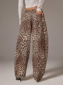 SHEIN Unity Women's Leopard Print Flared Denim Effect Casual Street Style Pants, Suitable For INS Blogger Outfit - Multicolor - View 2