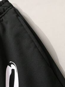 Manfinity Roghcode Men's Letter Print Casual Hooded Sweatshirt And Pants 2Pcs Set - Black - View 6