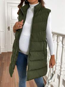 SHEIN Maternity Plain Pockets Zip-Up Vest & Jacket, Winter