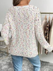 SHEIN LUNE 女士 V 领彩色绒球纹理针织套头衫，优雅休闲、通勤和街头穿着，秋冬季保暖 - 彩色 - 查看 2