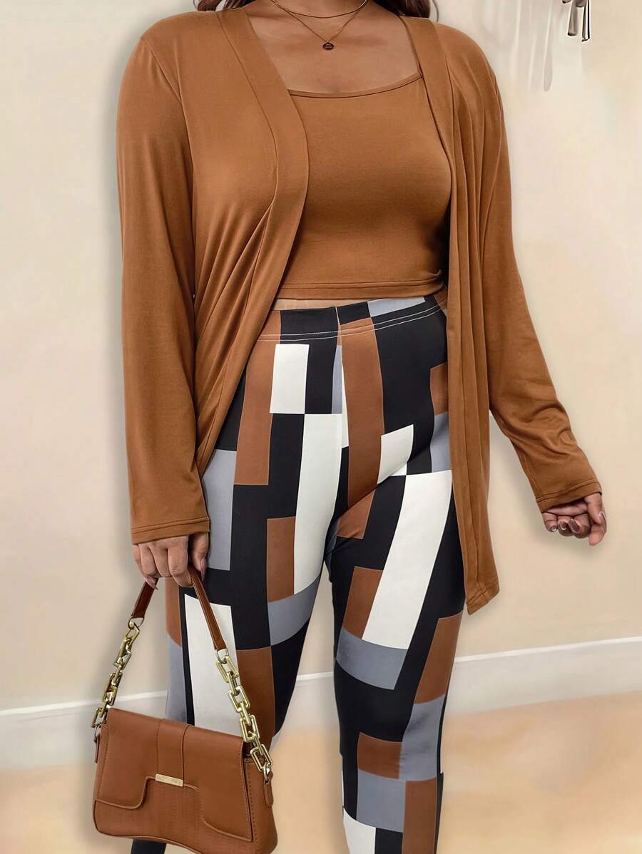 SHEIN LUNE 3pcs Set: Plus Size Women's Solid Color Knitted Long Sleeve Casual Simple Top, Suitable For Christmas, Halloween, New Year, And Chinese New Year In Autumn/Winter Fall Cloth For Women - Multicolor - View 1