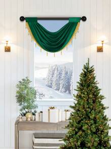 1 tấm rèm cửa ren hoa thanh lịch, rèm cửa sổ lượn sóng phong cách châu Âu tối giản hiện đại, thích hợp cho các sự kiện, tiệc tùng, phòng khách, cửa sổ và cửa ra vào phòng ngủ, đồ trang trí ngày lễ - Màu xanh lá cây đậm - Xem 4