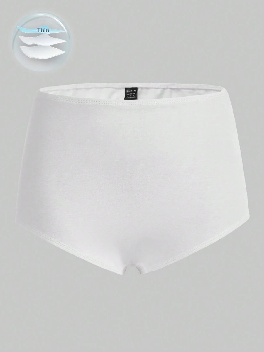 SHEIN EZwear 夏季弹性腰部休闲纯色骑行短裤 - 白色 - 查看 1