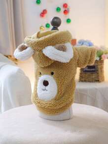 PETSIN 1 件宠物秋冬保暖毛绒熊形连帽衫宠物夹克 - 咖啡棕 - 查看 6