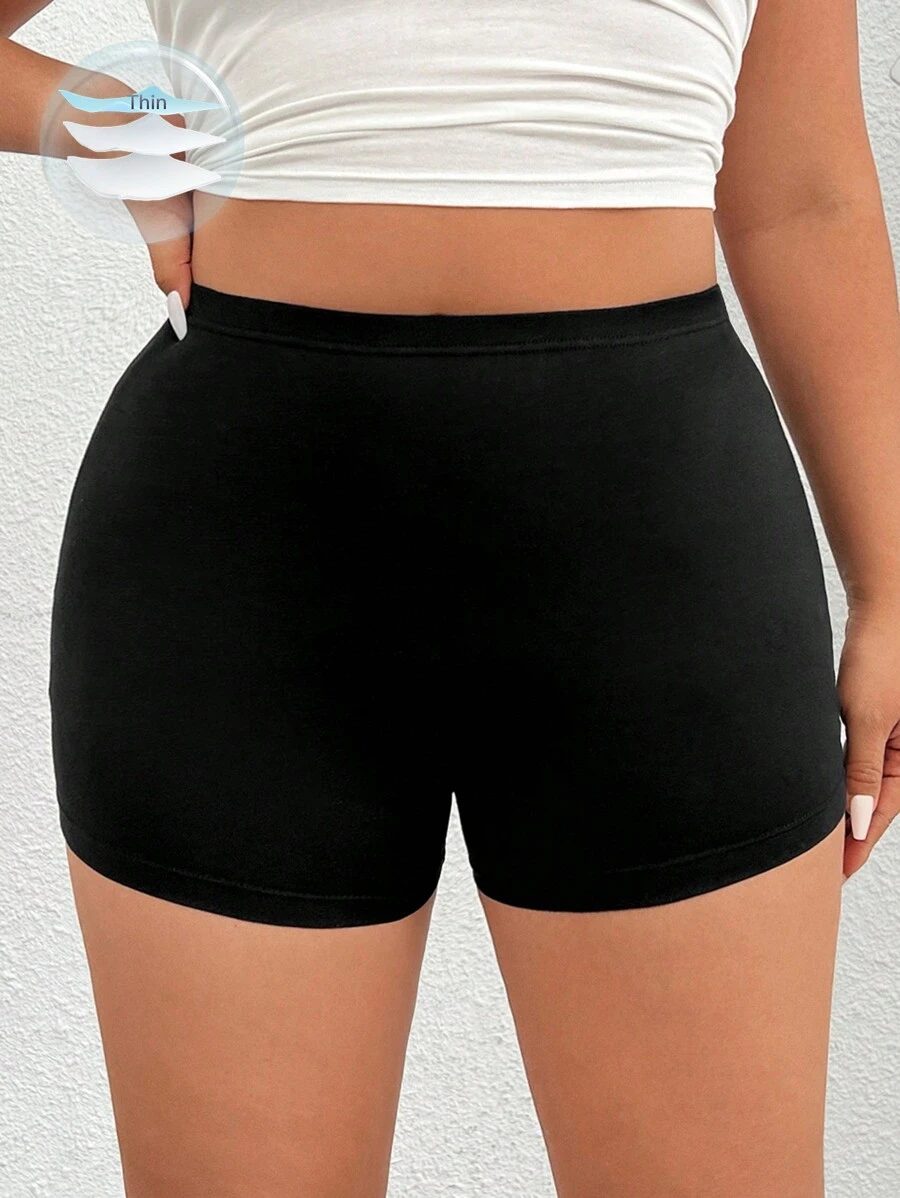 SHEIN EZwear 女士大碼實色壓縮短褲,內褲 - 黑色 - 查看 1