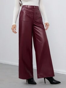 SHEIN Tall 适合秋冬季的女士复古皮裤 - 紅色 - 查看 9