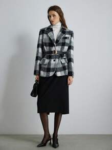 GENKIRA Áo khoác blazer kẻ sọc rộng rãi cho nữ, phong cách Anh cổ điển, áo khoác ngoài thường ngày cao cấp cho mùa thu/đông - Đen và trắng - Xem 3