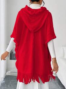 Chiquease Suéter con capucha y dobladillo con flecos de color liso y estilo minimalista casual, para otoño/invierno y ropa de Año Nuevo