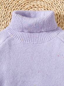 SHEIN 2 件装少女女孩高领波尔卡圆点图案毛衣套装，包括白色上衣和黑白直筒裤，针织装适合秋冬季日常和外出 - 淡紫色 - 查看 3