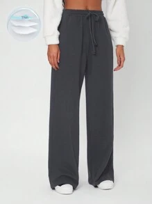 SHEIN Tall Pantalones deportivos unicolor de cintura con cordón de pierna ancha
