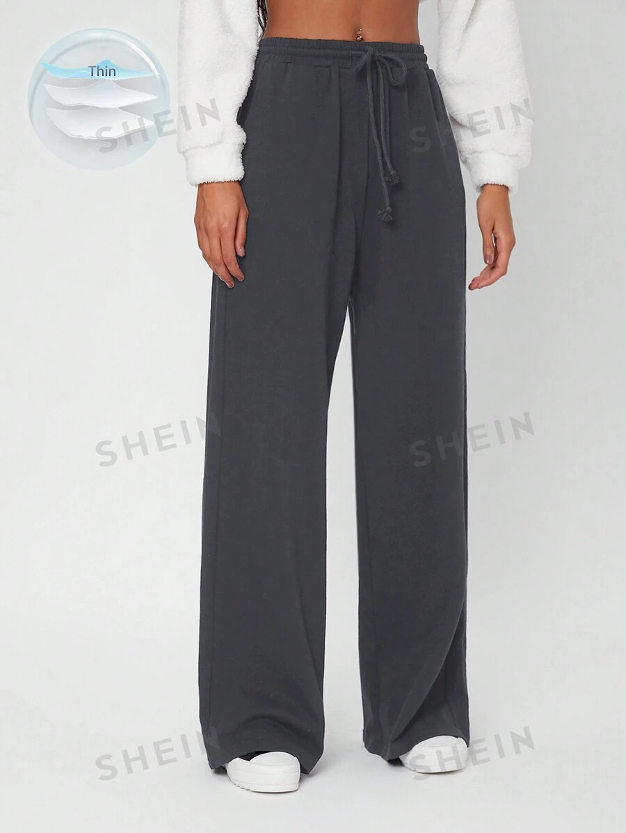 SHEIN Tall Pantalones deportivos unicolor de cintura con cordón de pierna ancha