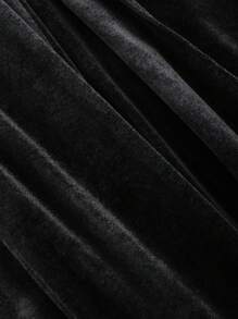 Chiquease Bộ 2 món/Bộ đồ liền thân và quần nhung trơn màu đơn giản không đối xứng, Thu/Đông - màu đen - Xem 4