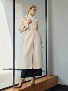 MOTF PREMIUM WOOL SOLID LAPEL COLLAR PEA OVERCOAT - Apricot - View 5