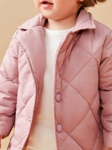SHEIN Babymeisjes All-Match Lange Gewatteerde Jas, Casual Veelzijdige College Stijl Warme Dikke Buitenkleding Geschikt Voor Herfst & Winter Buitenkleding