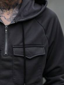 Manfinity LEGND Áo hoodie nam tay dài có khóa kéo phía trước màu trơn, phong cách tối giản, quần áo thu đông cho nam - Màu xám đen - Xem 3