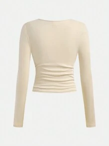SHEIN Girlism 3pcs/Pack Tween Girls' Fitted Casual Solid Color Round Neck Ruched Long Sleeve T-Shirt Sets
