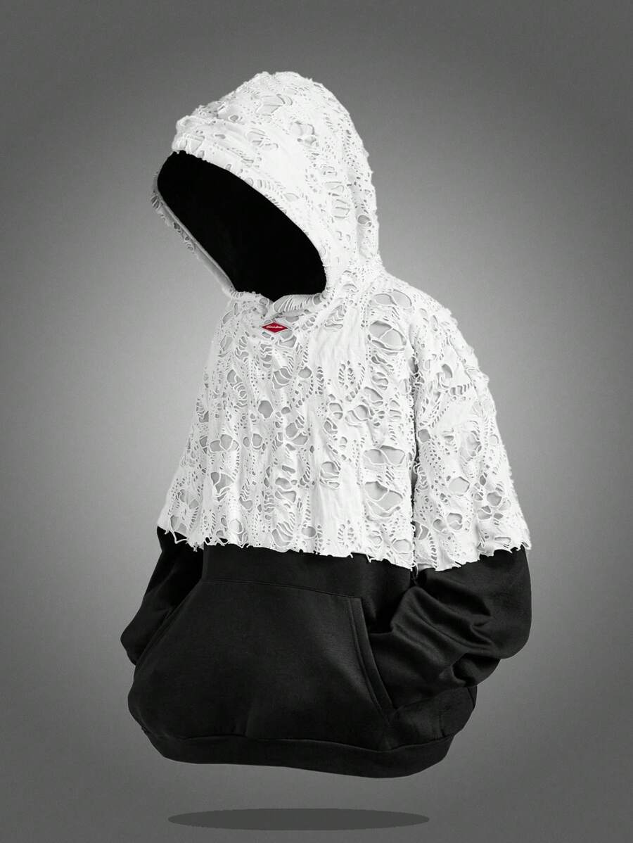 Manfinity VCAY 秋冬大码男士宽松针织连帽毛衣，做旧设计 - 彩色 - 查看 1