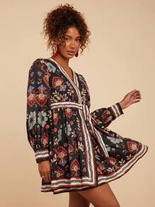 Travachic Váy sơ mi họa tiết hoa dài tay cho nữ, váy Halloween màu đen - màu đen - Xem 5