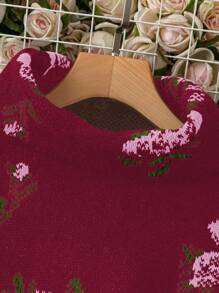 SHEIN LUNE Plus Size Crew Neck Long Sleeve Pattern Detail Minimalist Casual Sweater, Winter