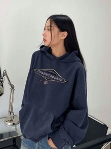 DAZY Sudadera de mujer con estampado, ajuste holgado con forro térmico, estilo streetwear, ropa de otoño