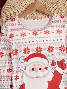 青少年男孩圣诞老人印花长袖和裤子睡衣套装，紧身 - 彩色 - 查看 5