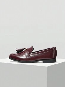 MOTF PREMIUM 女士 ANCOLA 红色乐福鞋，复古英伦风平底鞋 - 酒紅色 - 查看 3