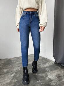 SHEIN Cottnline 100%Cotton Slim Fit Denim Jeans With Slant Pockets - Dark Wash - View 4