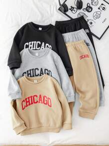 SHEIN 6pcs Baby Girls & Boys Casual Knitted Letter Print Long Sleeve Sweatshirt And Pants Set, Cute Multi-Match, Autumn/Winter - Multicolor - View 1