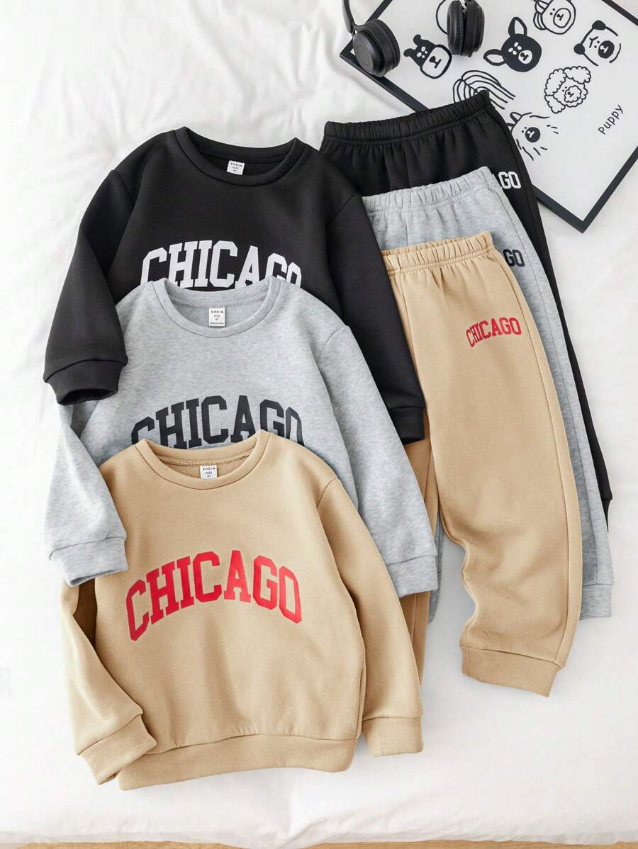 SHEIN 6pcs Baby Girls & Boys Casual Knitted Letter Print Long Sleeve Sweatshirt And Pants Set, Cute Multi-Match, Autumn/Winter - Multicolor - View 1