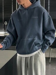 DAZY Męska bluza z kapturem z długim rękawem i nadrukiem w liście na jesień, z kieszenią z przodu i zamkiem błyskawicznym